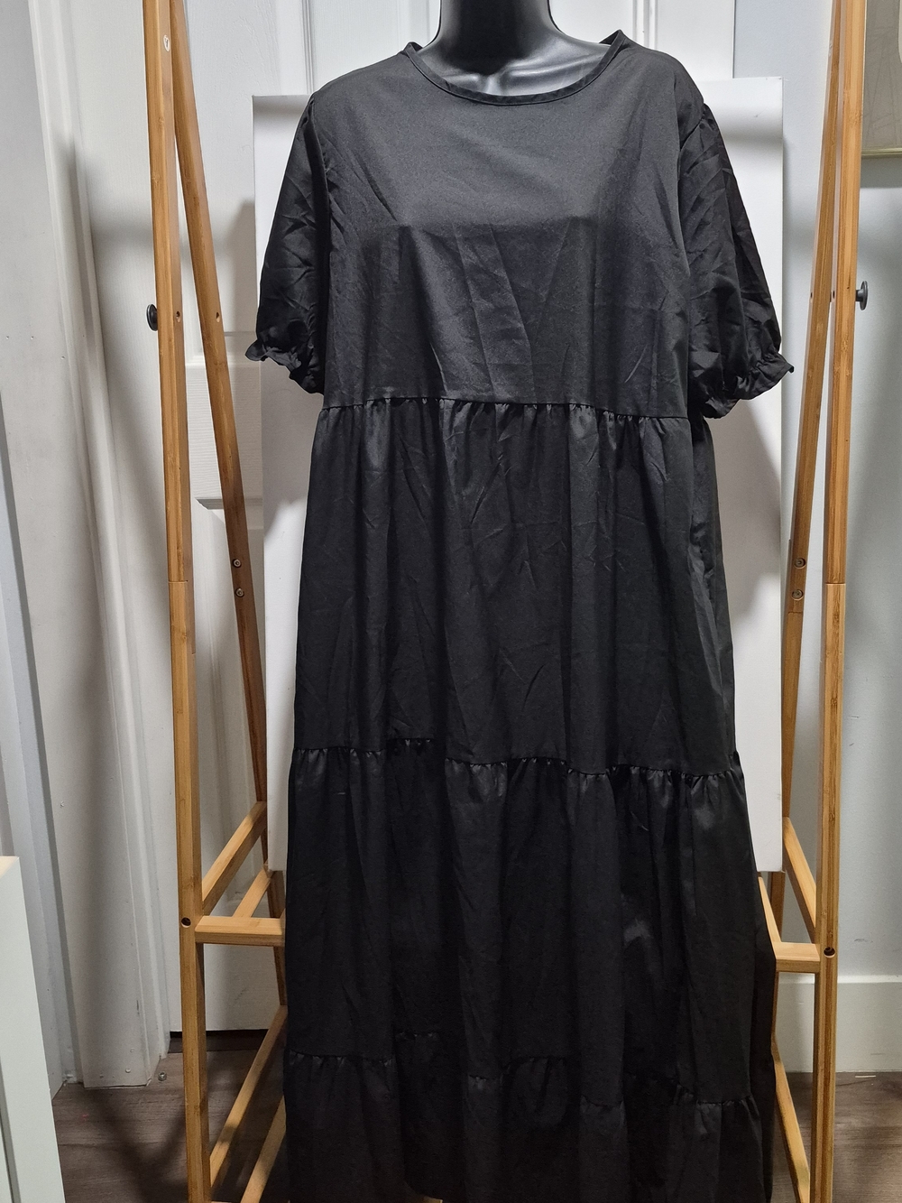 Black Tiered Short-Sleeve Maxi Dress